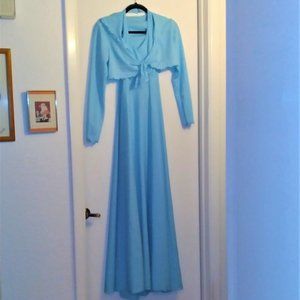 Vintage Light Blue Prom/Formal/Maxi Dress with Hooded Jacket - 1972